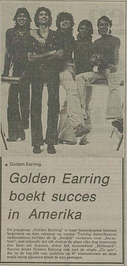 Leidsche Courant newspaper article April 08 1975 Golden Earring boekt succes in Amerika